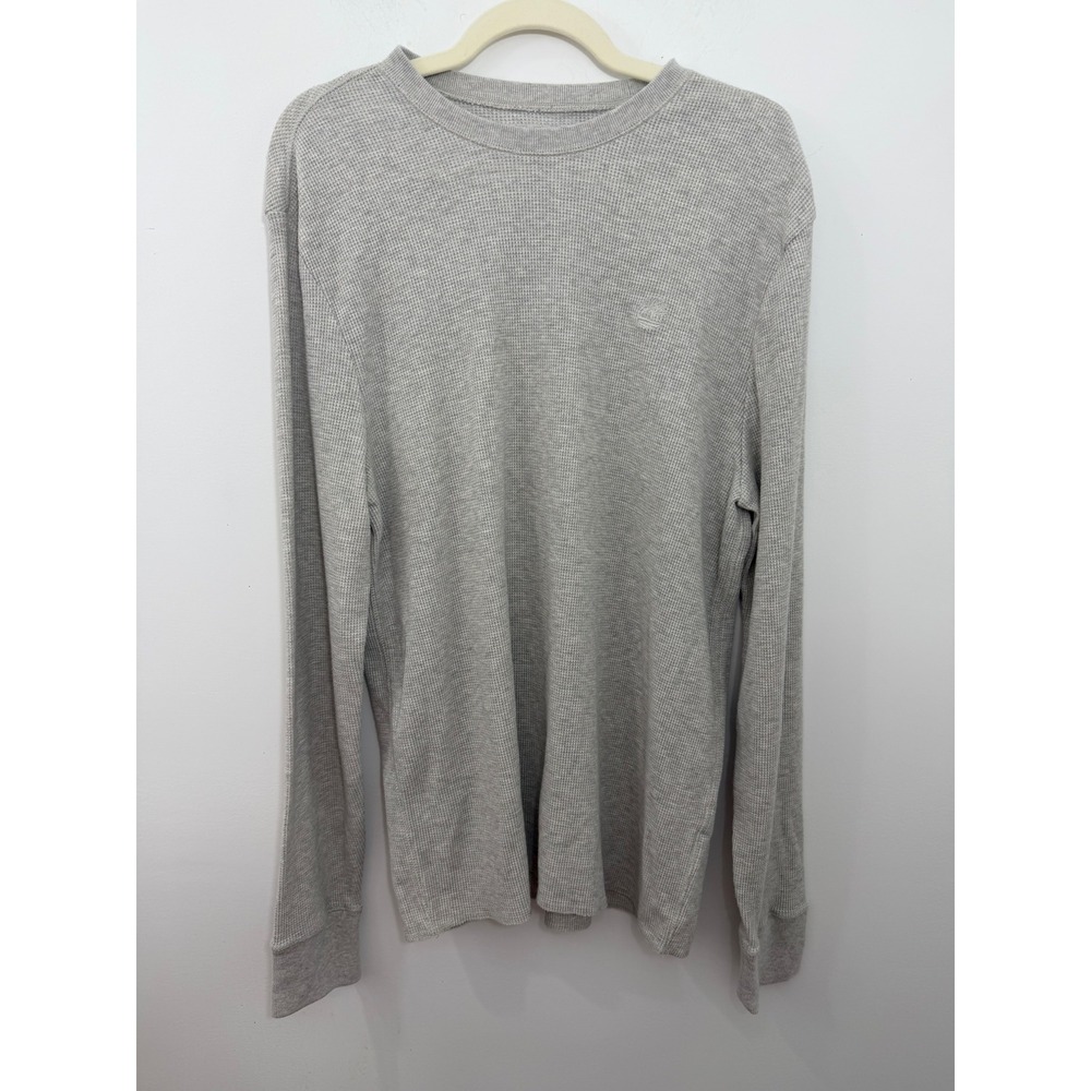 Timberland Mens L Waffle Knit Thermal Long Sleeve Shirt Gray Embroidered Logo